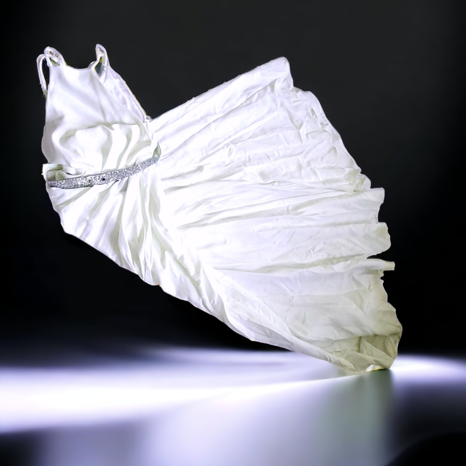New Asos Drape Back Crepe Full White Maxi Gown Goddess Dress Glitter Belt 8